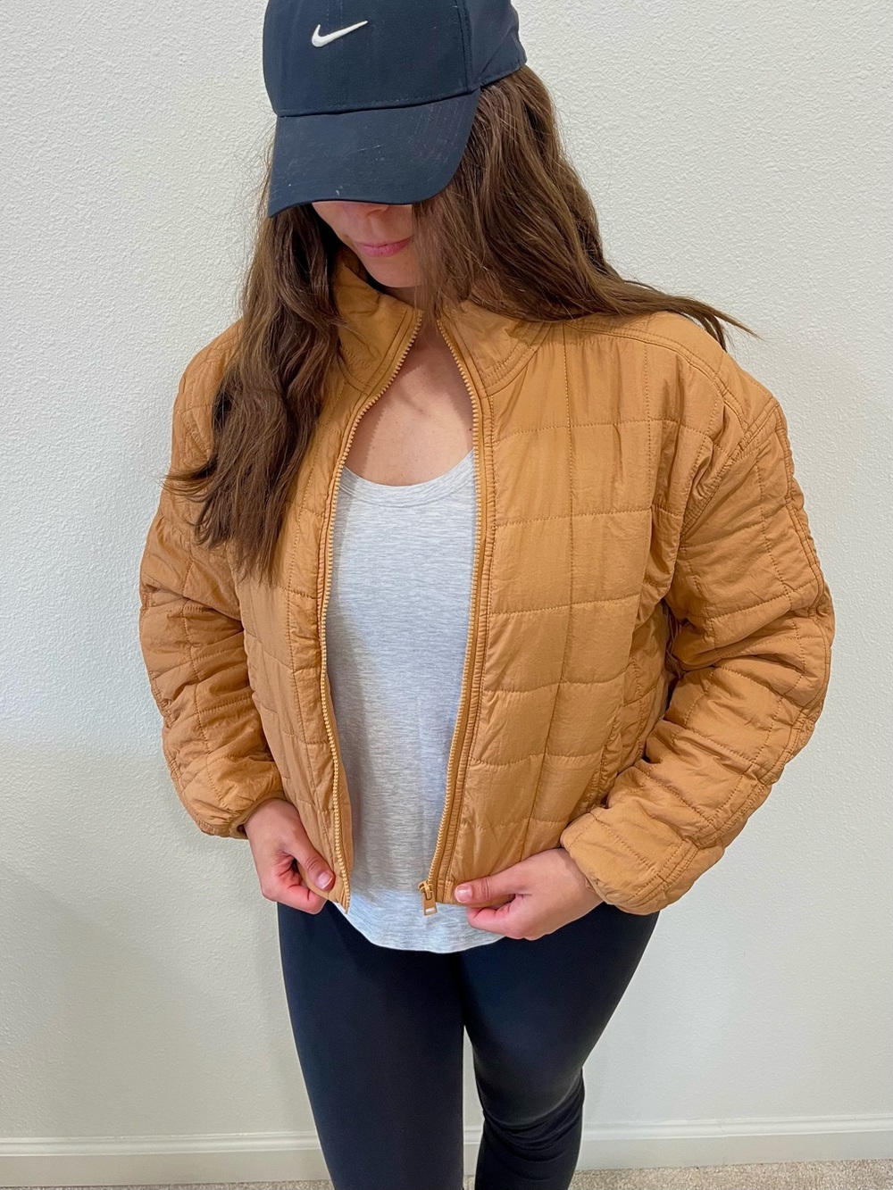 Love Tree Quilted Puffer Jacket - Camel Brown